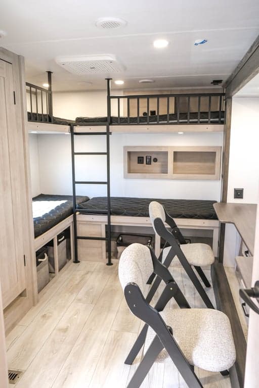 Front bedroom with quad bunks and two-person desk