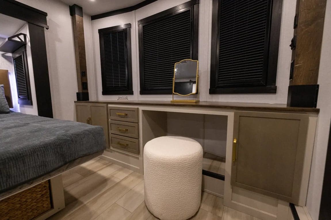 Front bedroom with desk or vanity