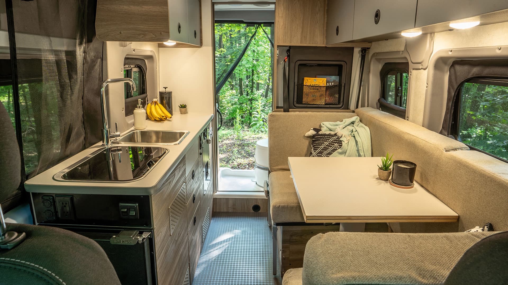 Convertible living area in the Winnebago Solis Pocket 36B