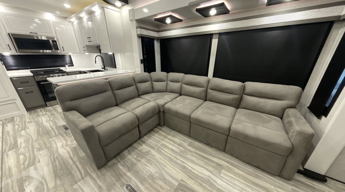 Oversized L-couch in the Jayco Pinnacle 38FBRK
